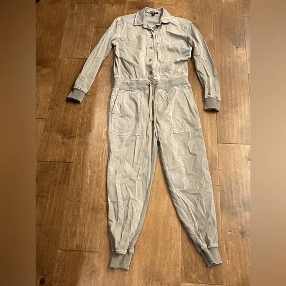 James Perse tan long sleeve button front jogger style jumpsuit XS - Picture 3 of 8